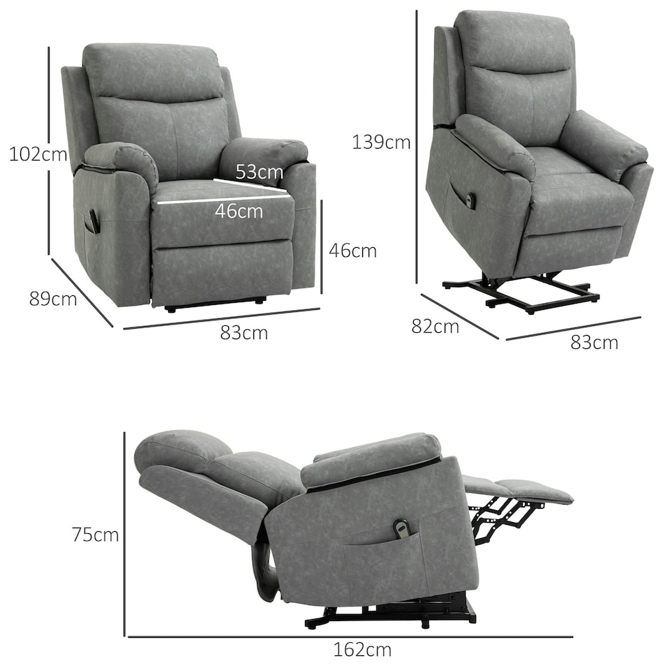 image 1 of HOMCOM Power Lift Chair Electric Riser Recliner with Remote Control, Grey Grey