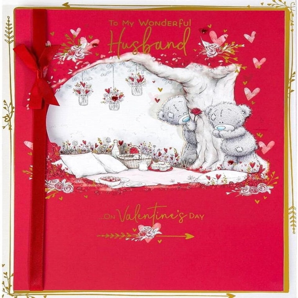 image 1 of Me To You Bear Peeking Round Tree Trunk Wonderful Husband Valentine's Day Boxed Card