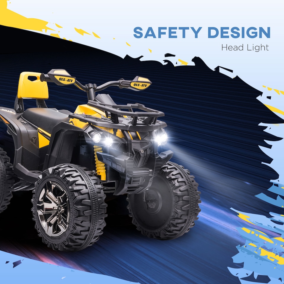 image 1 of HOMCOM 12V Quad Bike, Battery Powered Ride on ATV with LED Lights, Music, Backrest, Forward, Backward, Electric Vehicle Toy Car for Kids, Yellow