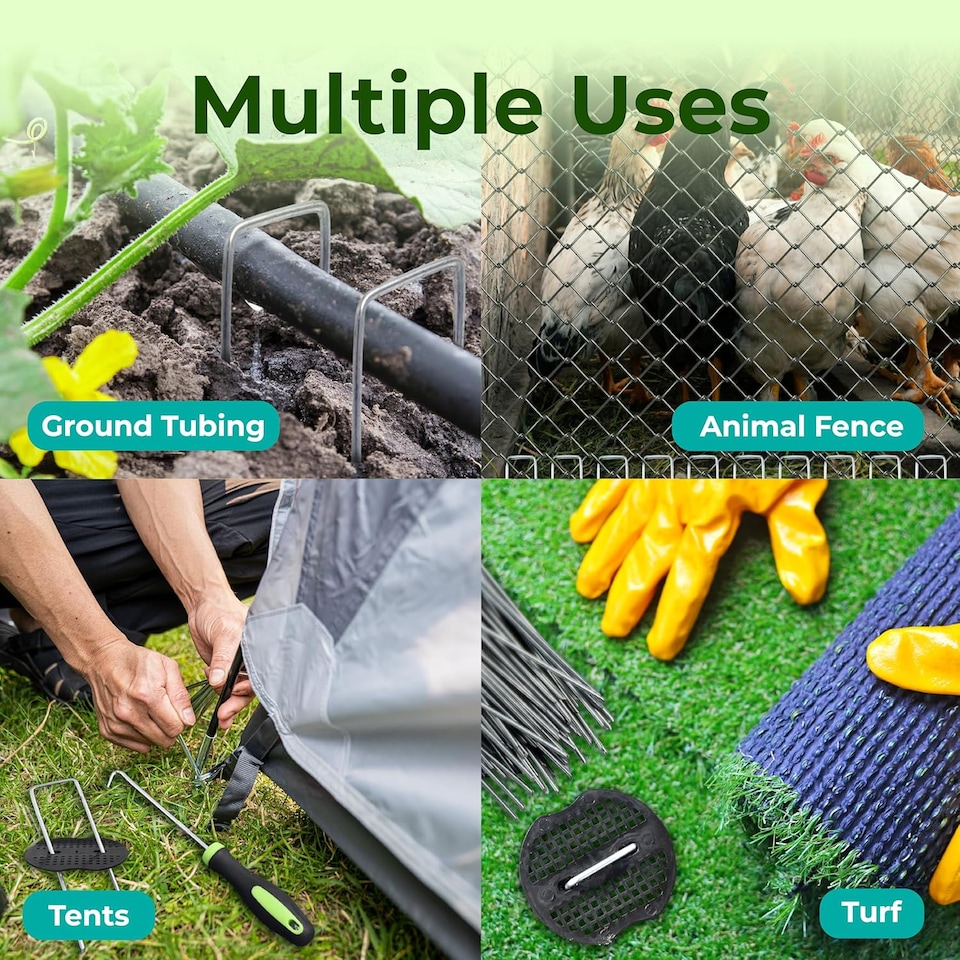 image 1 of Galvanised U-Shaped Garden Pegs - Anti-Rust Weed Membrane, Artificial Grass, Netting and Tent Stakes | Silver | 6 inches - 50 Pack with Buffer Washer | 50
