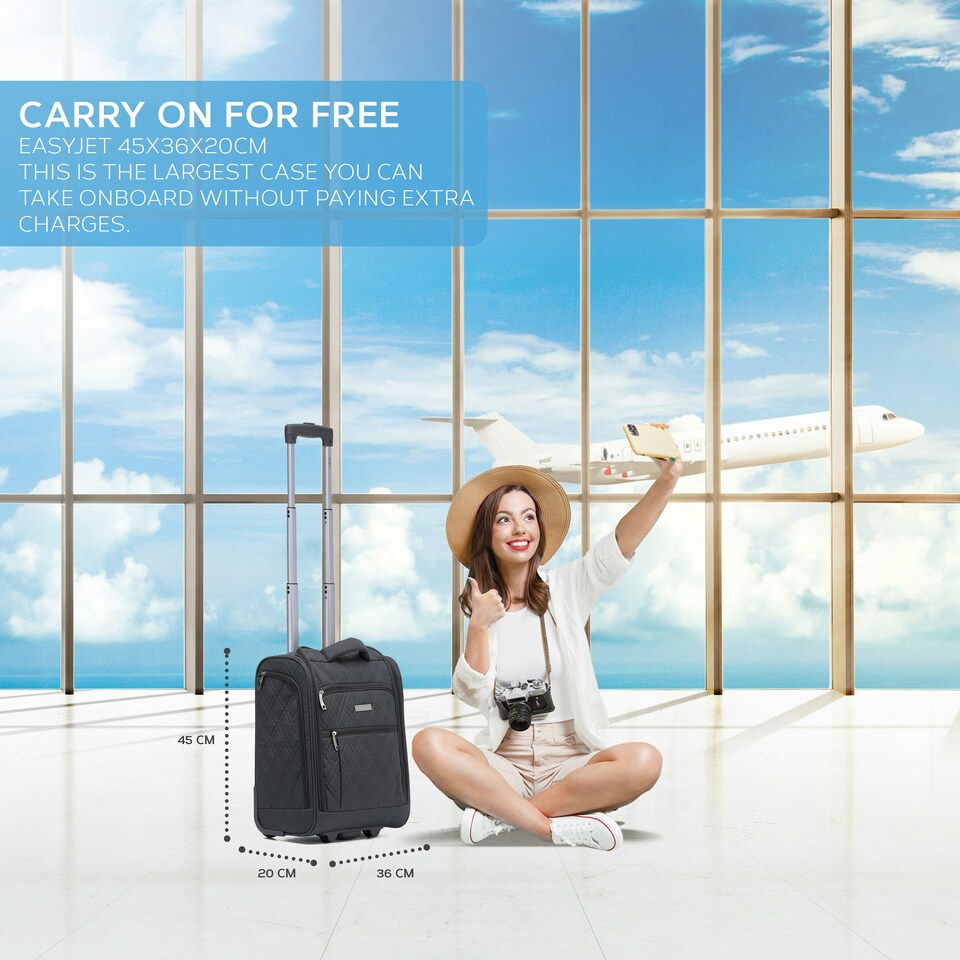 image 1 of Flight Knight 45x36x20cm easyJet Underseat Carry On Non Priority Approved Hand Luggage Case - 2 Wheels - Ultra Lightweight Durable Soft Textile Cabin Suitcase Grey | Charcoal | Cabin Bag