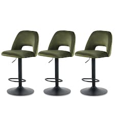 SONARA Set of 3 Adjustable Velvet Upholstered Breakfast Bar Stools | Green