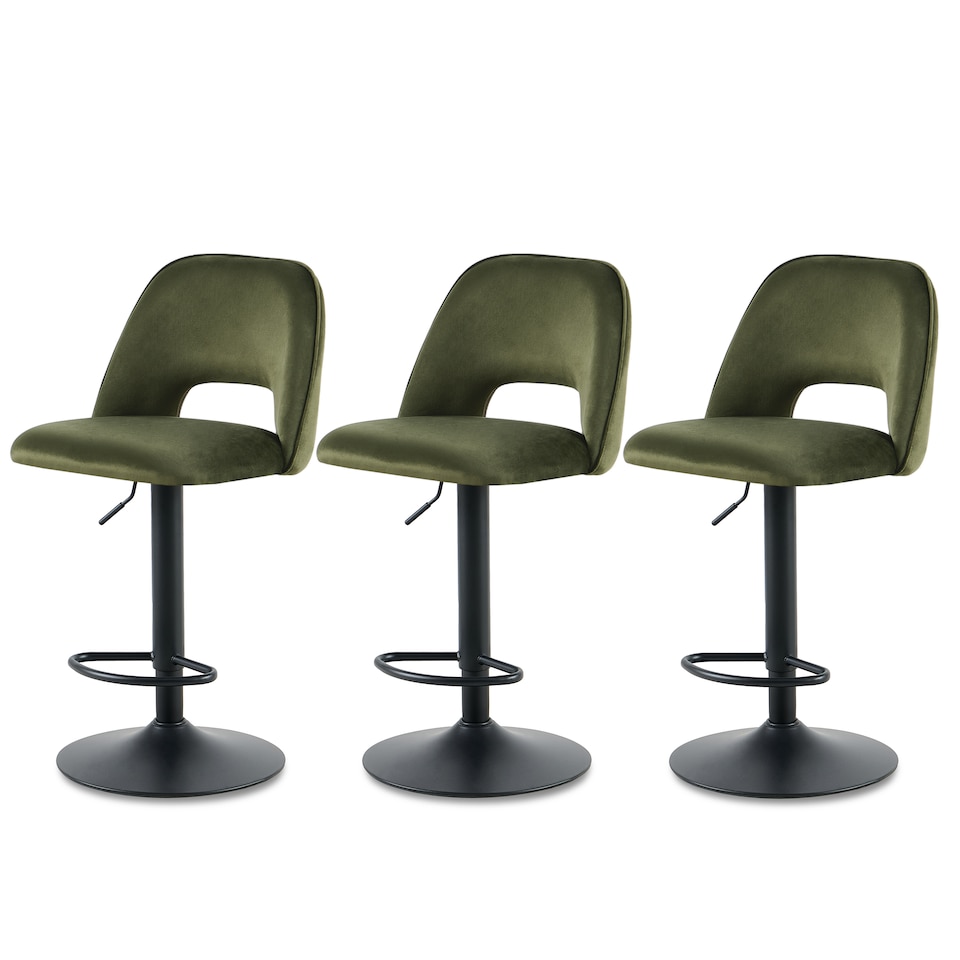 image 1 of SONARA Set of 3 Adjustable Velvet Upholstered Breakfast Bar Stools | Green