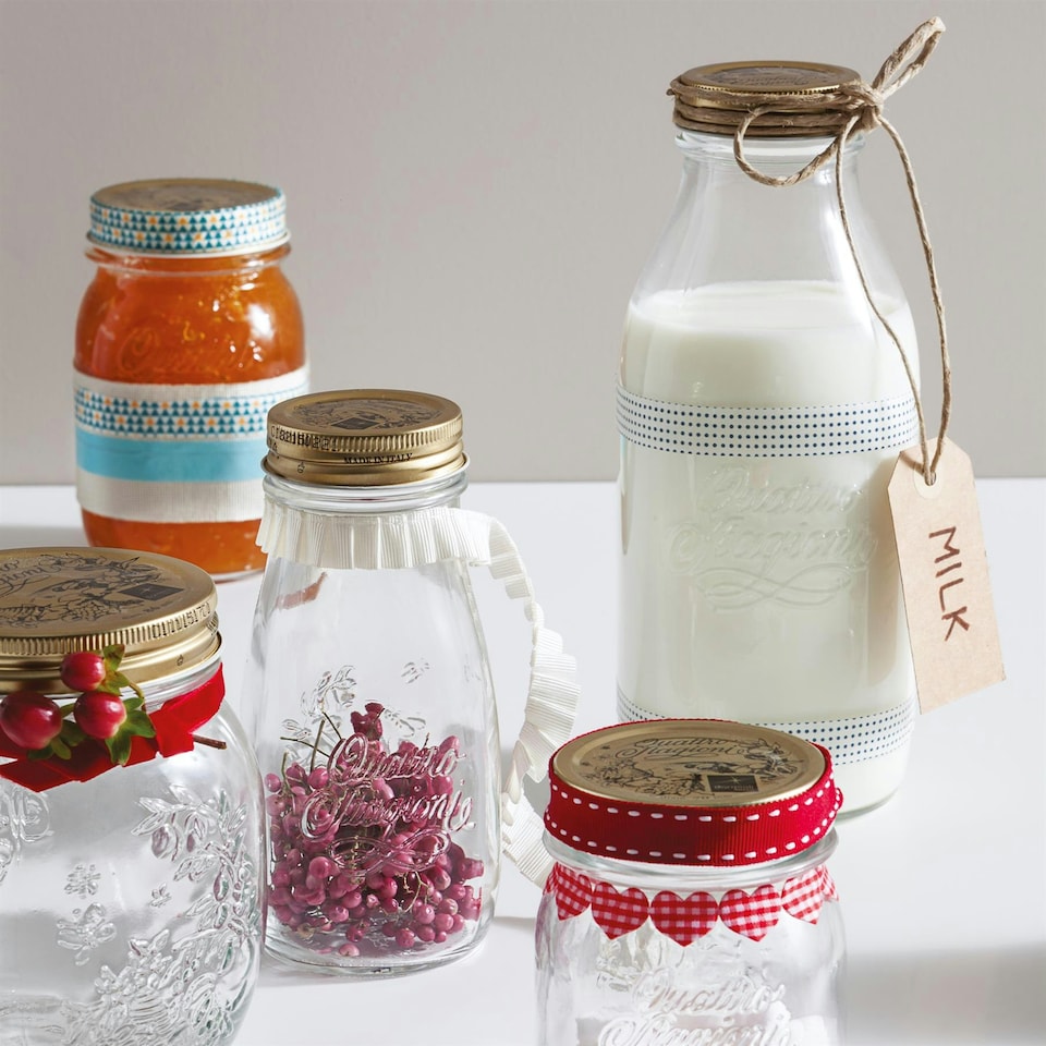 image 1 of Bormioli Rocco Quattro Stagioni Glass Bottles with Screw Top Lid - 1L - Pack of 6 Clear | One Size