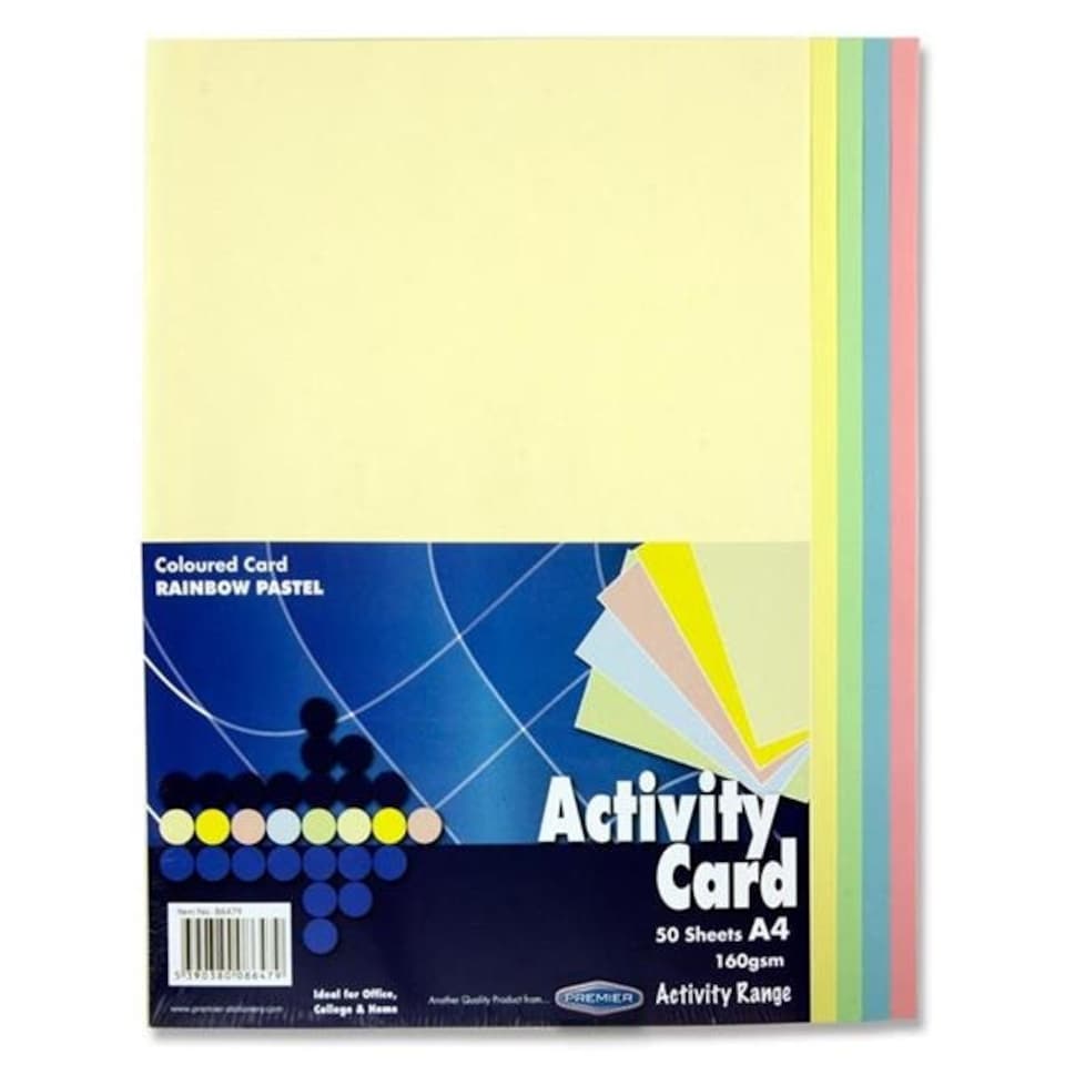 image 1 of Pack of 50 Sheets A4 Rainbow Assorted Pastel Colour 160gsm Card by Premier Activity
