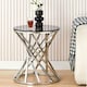image 3 of Round Metal Lamp Or Side Table With Tinted Glass Tempered Top In Silver