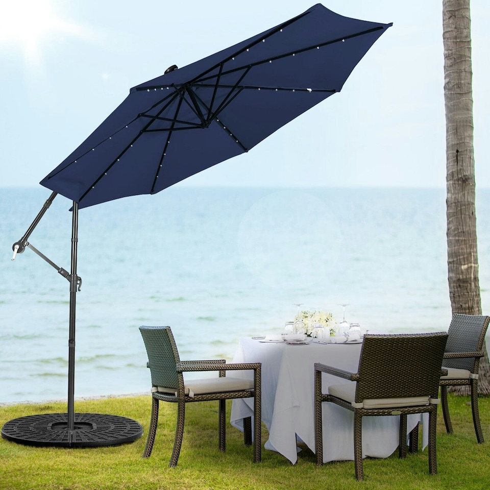 image 1 of COSTWAY 10FT Cantilever Parasol Patio Offset Umbrella LED Lights Blue