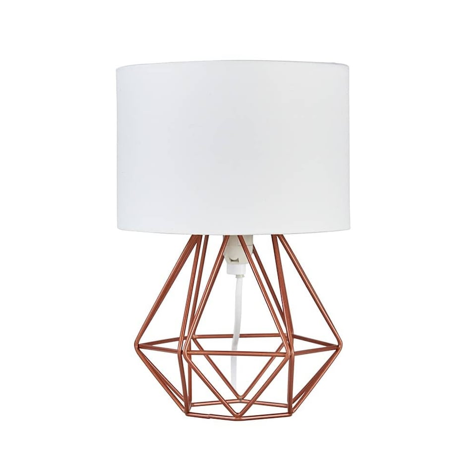 image 1 of ValueLights Angus Copper Metal Basket Cage Table Lamp White Shade and Bulb