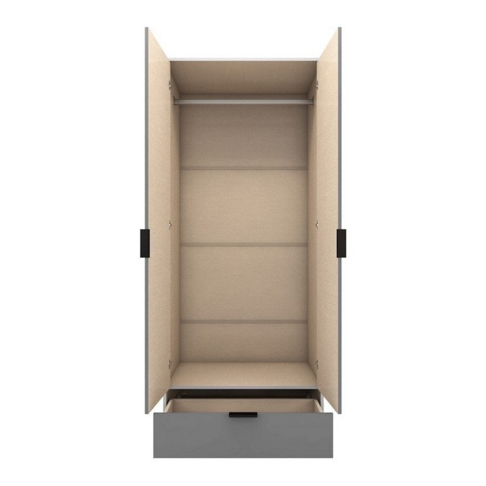 image 1 of Madrid 2 Door 1 Drawer Mirrored Wardrobe - L52 x W81 x H196 cm - Grey/White Gloss Grey