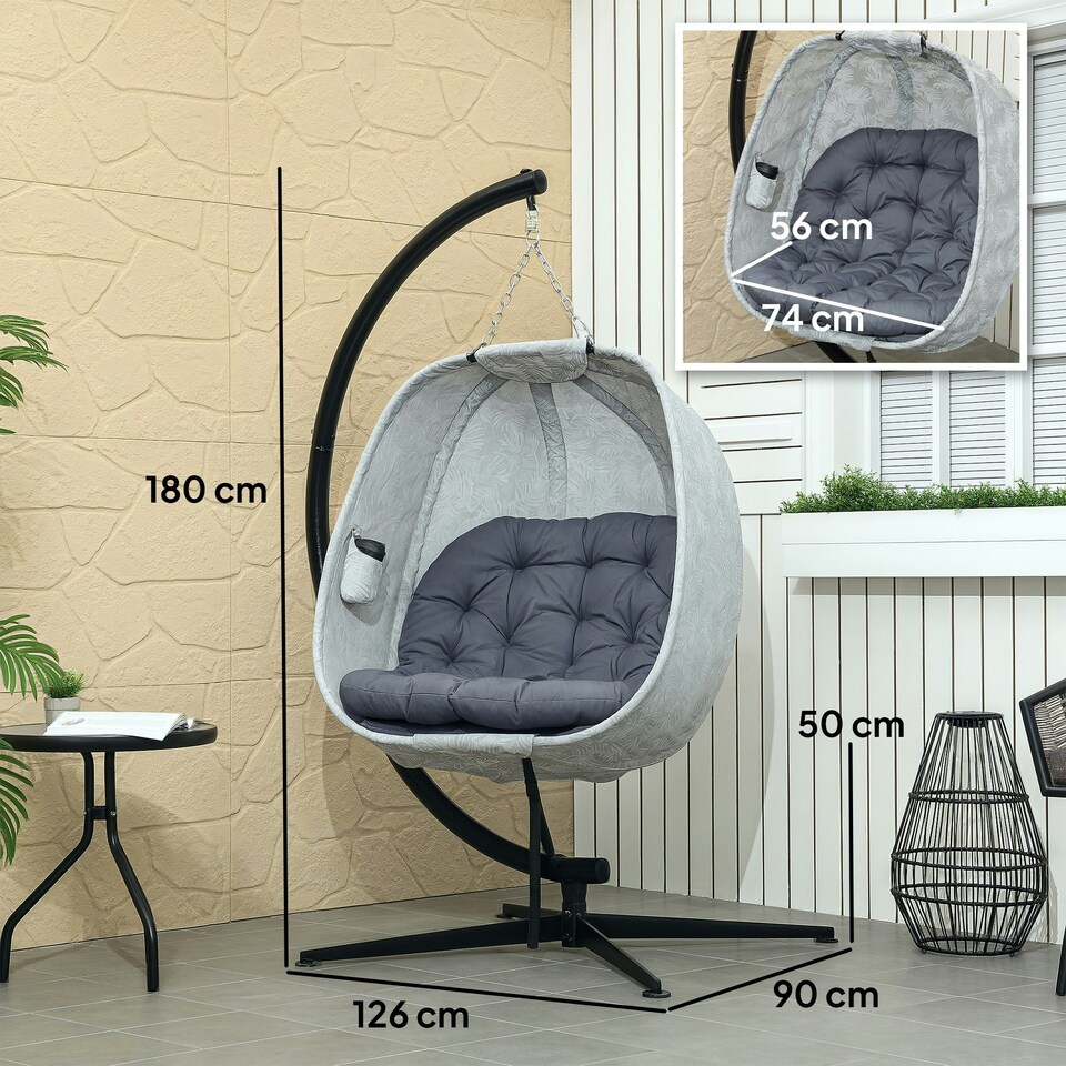 image 1 of Outsunny Hanging Egg Chair Outdoor Indoor Swing Chair, Folding Basket Grey
