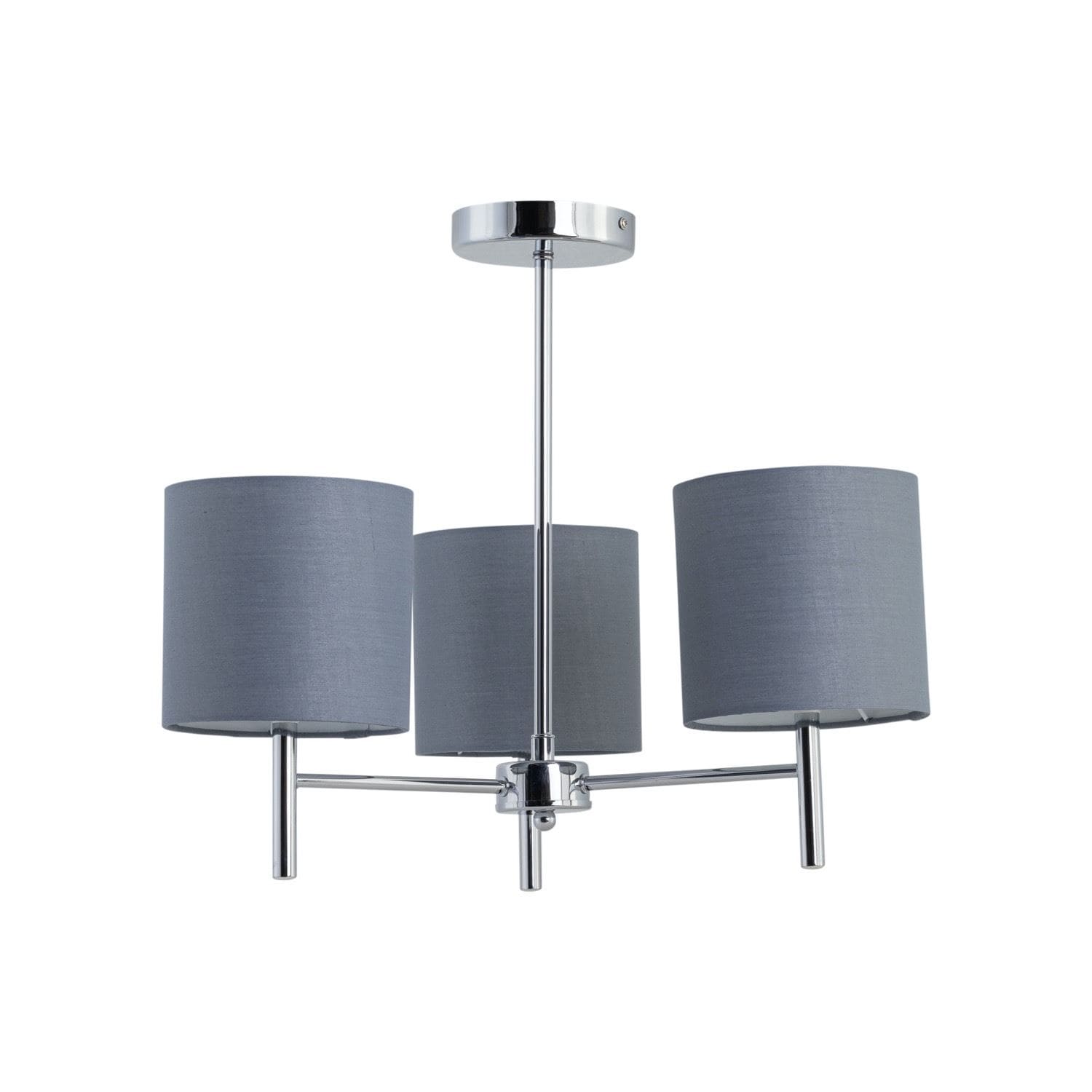 First Choice Lighting Brea - Chrome 3 Light Fitting with Grey Cotton Shade in Silver