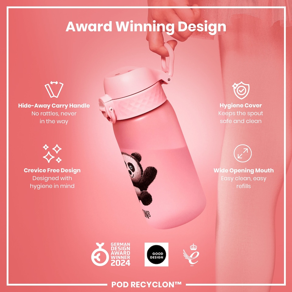 image 1 of Leak Proof Kids Water Bottle, BPA Free, 350ml (12oz) | Pink | Panda | One Size