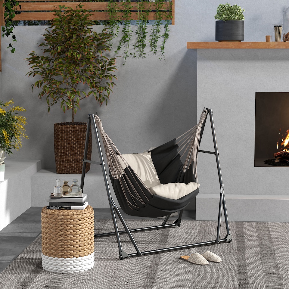 image 1 of Outsunny Foldable Hammock Stand, 2 in 1 Hammock Chair Stand