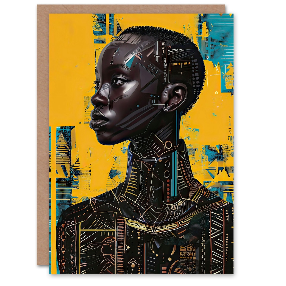 image 1 of Futuristic Beautiful African Woman Him Her Birthday Card