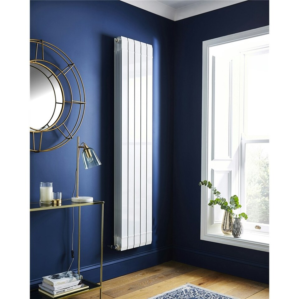 image 1 of 1870mm (H) x 480mm (W) - White Vertical Radiator (Amsterdam) - (1.87m x 0.48m) - Depth 100mm