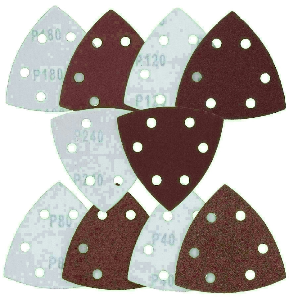 image 1 of 90mm Triangular Sanding Abrasive Discs Pads Hook Loop Backing Mixed Grit 50pk