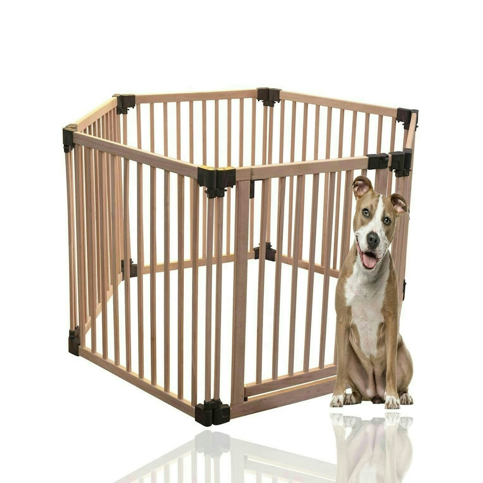 image 1 of Bettacare Wooden Dog Pen, Hexagon, 6 x 80cm, Natural Wood, 76cm High, Dog Pen for Pets Dogs and Puppy, Dog Playpen Cream