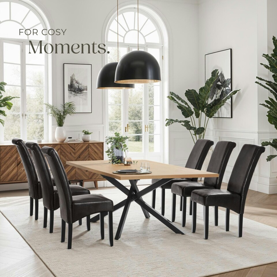 image 1 of Dining Chair - ergonomic seat shape, high backrest, padded, faux leather - Set of 4 Brown