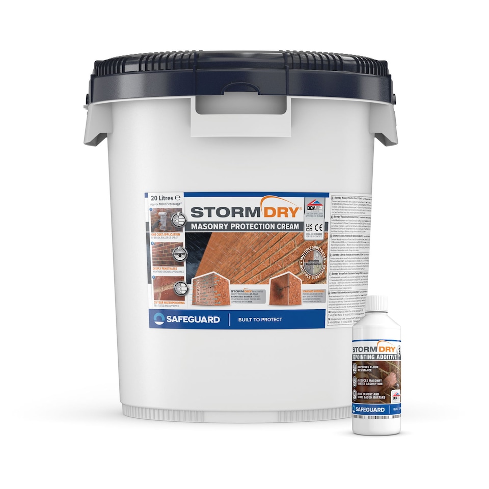 image 1 of Stormdry Masonry Waterproofing Cream 20L + Repointing Additive II - Exterior Brick, Stone, Concrete Waterproofing Sealer Bundle