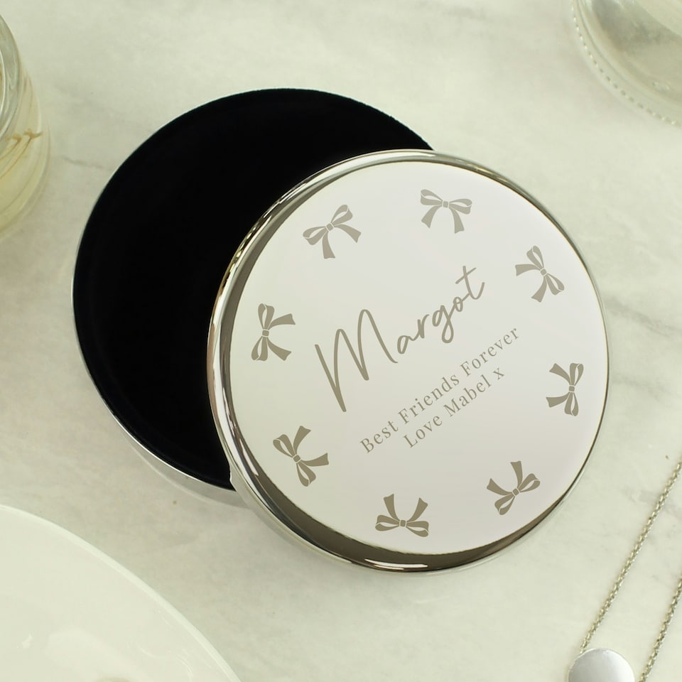 image 1 of Personalised Bow Round Trinket Box