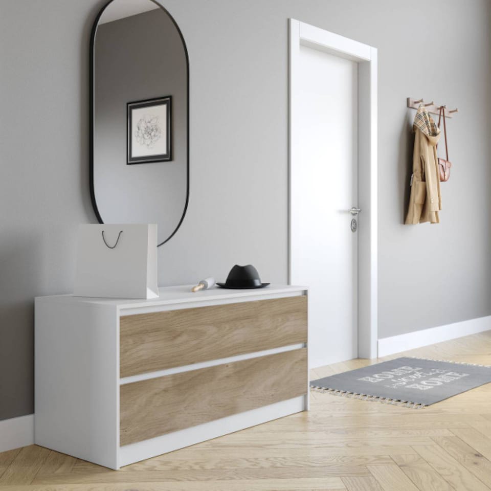 image 1 of URBNLIVING 4 Drawer Wide Chest Of Drawers Bedroom Storage Unit | Multi | White Carcass + Oak Drawers