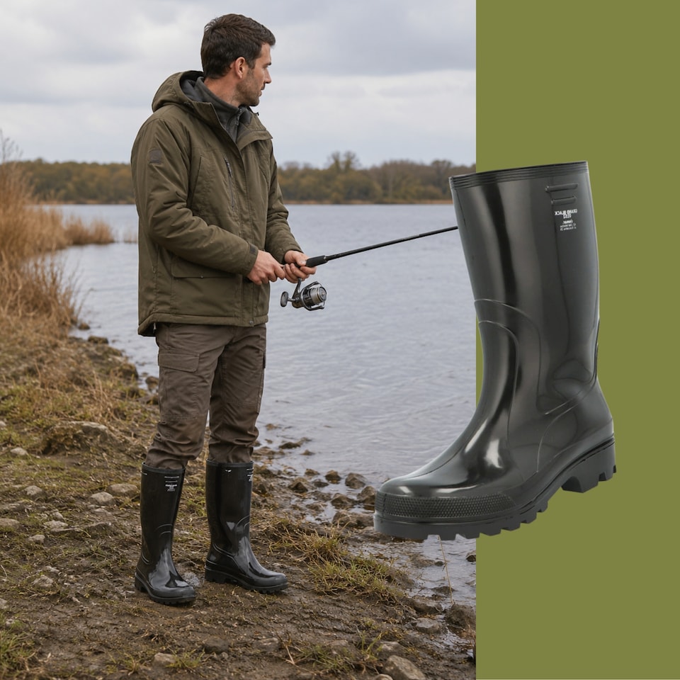 image 1 of Grand Men's Black Waterproof PVC Wellies with Heel Energy Absorption EU48
