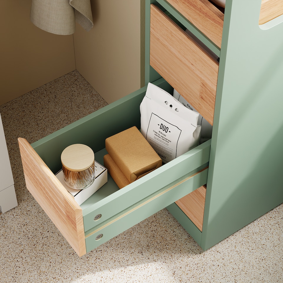 image 1 of SoBuy 4-Drawer Bathroom Side Cabinet with Open Top Compartment, Green & Wood, 25.6x9.1x32.3 inches, 22 kg - BZR54-II-GR