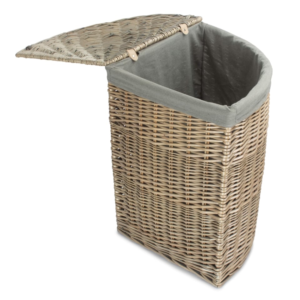 image 1 of Large Antique Wash Corner Linen Basket with Grey Sage Lining | Grey | Grey | Large