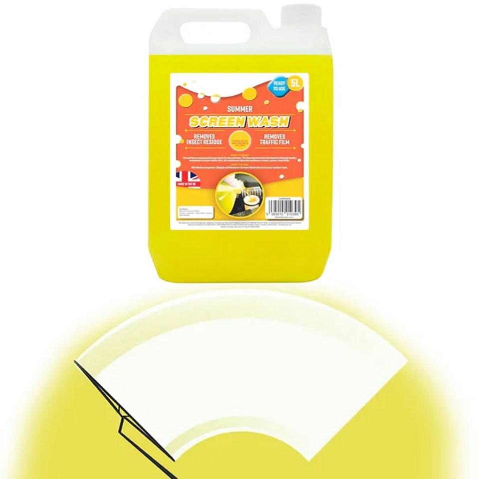 image 1 of 4 x 5L Summer Screen Wash Bright Yellow Removes Insect Residue & Traffic Film