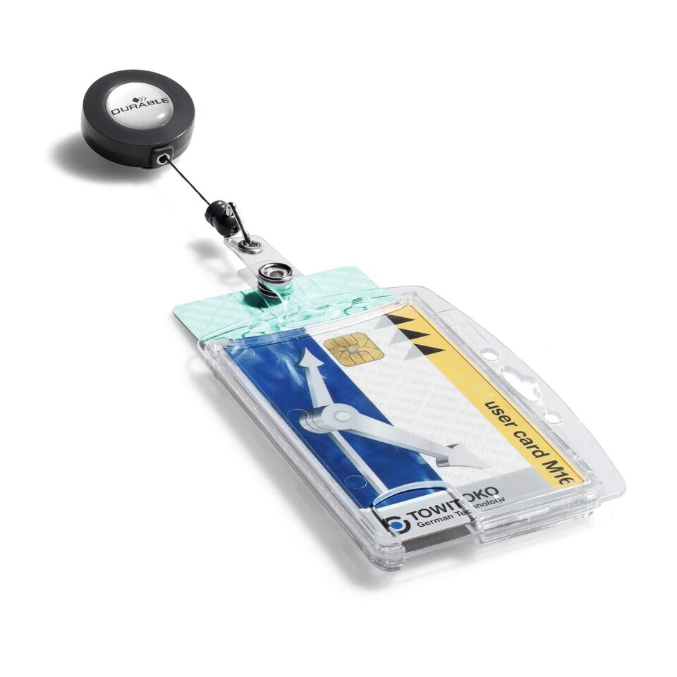 image 1 of Durable Enclosed 2 Card Badge Reel Security Pass ID Holders | 10 Pack | Clear