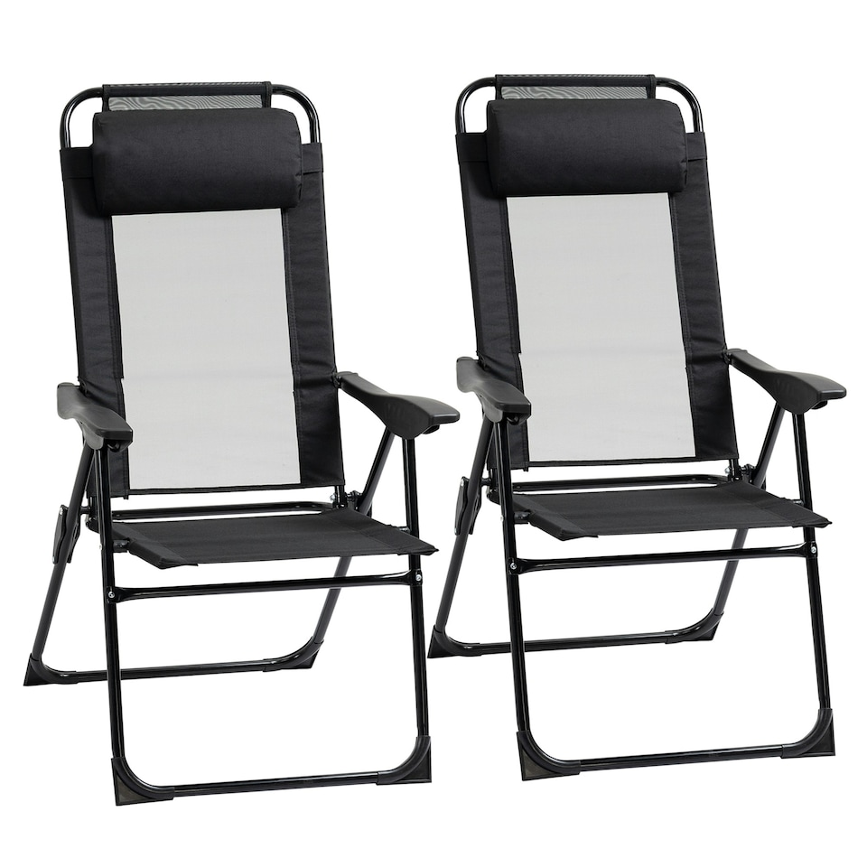 image 1 of Outsunny Set of 2 Metal Portable Folding Recliner with Adjustable Black