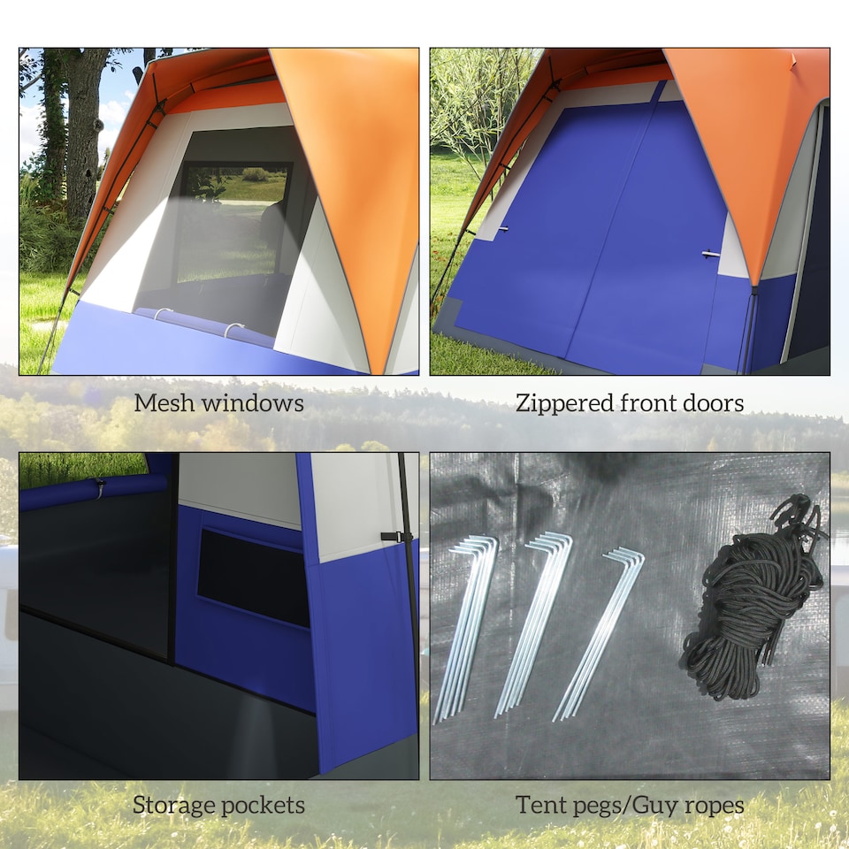 image 1 of Outsunny Camping Tent with 3000mm Waterproof Rainfly & Screen Panels, Green