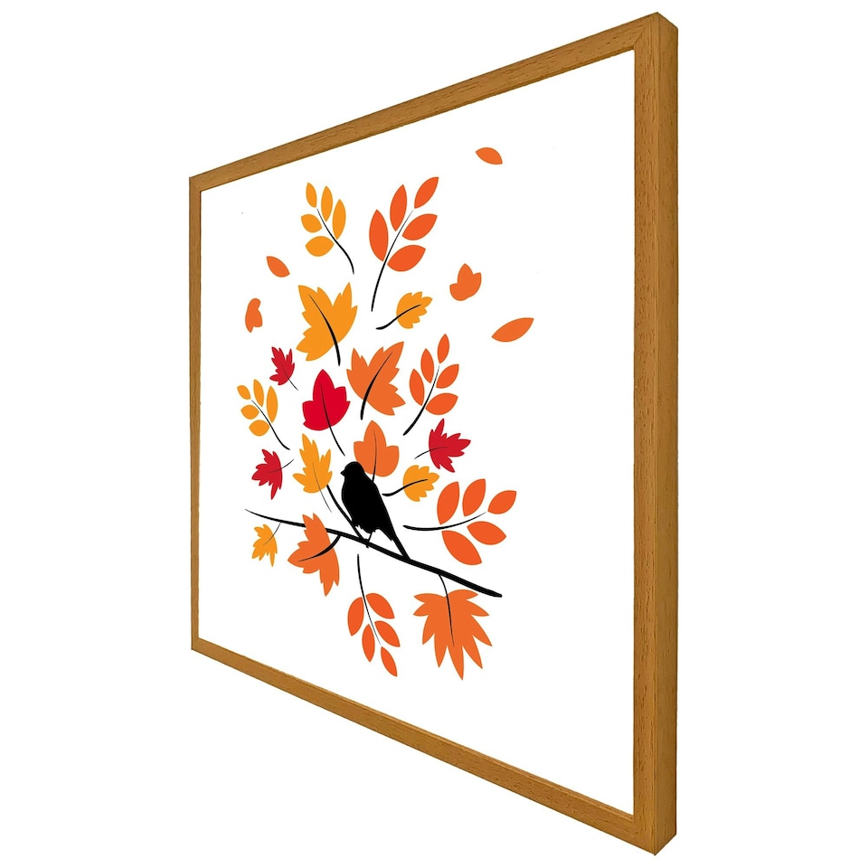 image 1 of Autumn bird on branch (Picture Frame) Brown | Oak | S