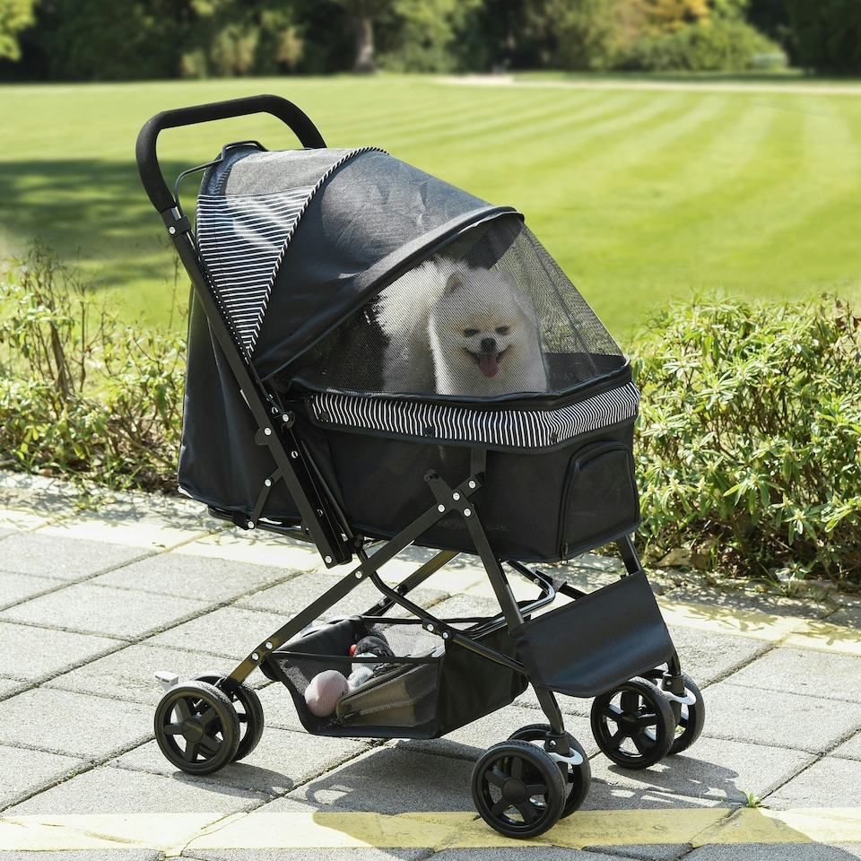 image 1 of PawHut Pet Stroller Dog Foldable Travel Carriage with Reversible Handle, Black