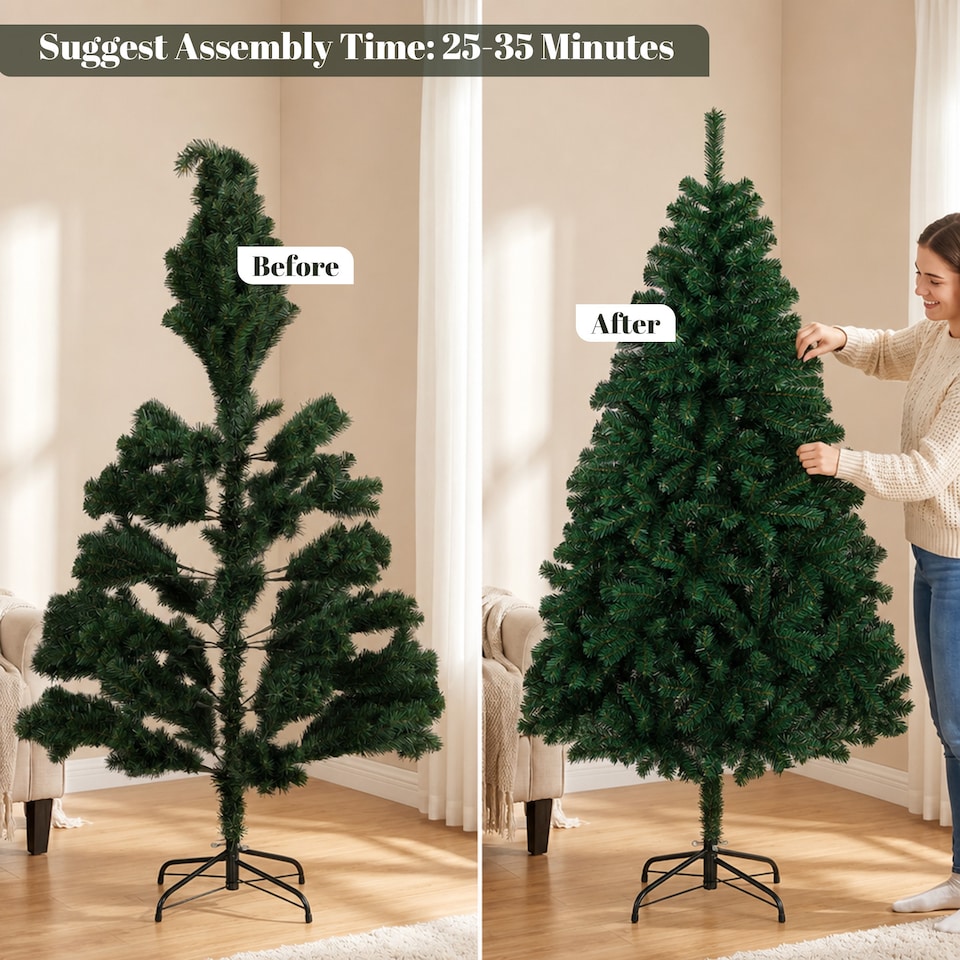 image 1 of HOMCOM Artificial Christmas Tree with Hinged Design, 180cm Fir Tree