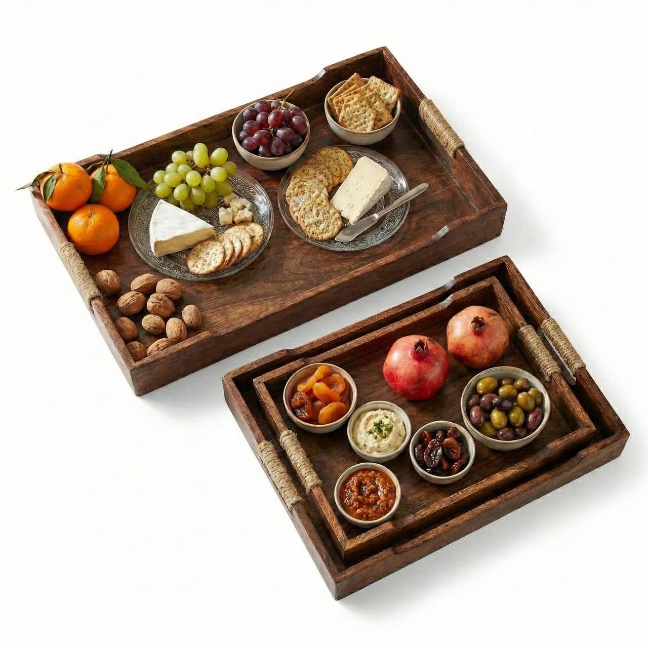 3 Piece Rectangular Wooden Serving Tray Set - Tesco Groceries
