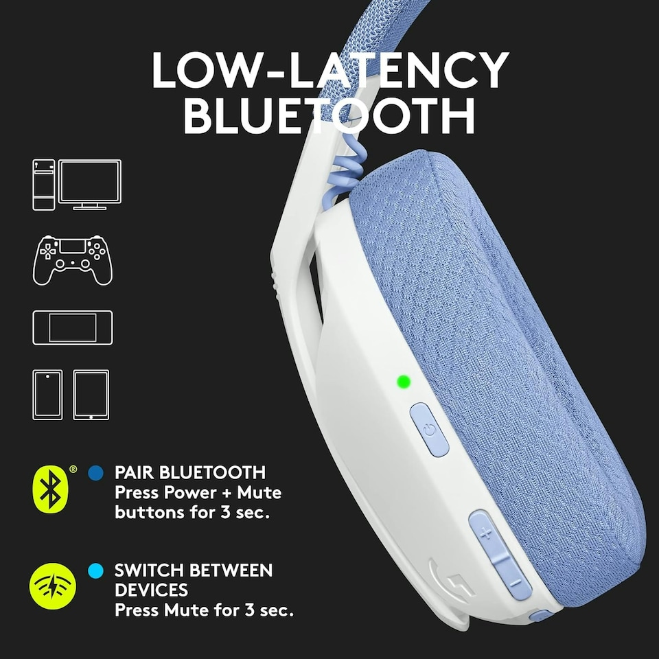 image 1 of Logitech G435 LIGHTSPEED & Bluetooth Wireless Gaming Headset, Ultra Lightweight, built-in mics, 18h battery, Dolby Atmos, PC, PS4, PS5, Nintendo Switch