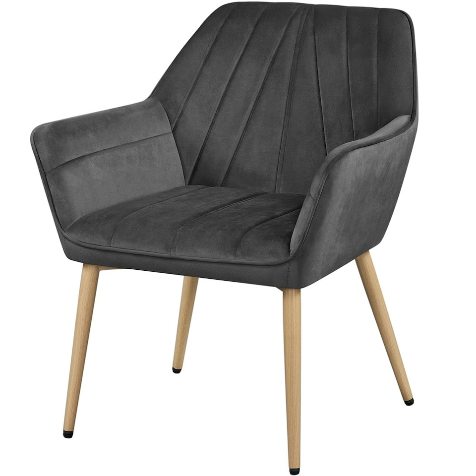 image 1 of Yaheetech Velvet Tufted Accent Chair with X-shaped Metal Legs Grey | Dark Gray