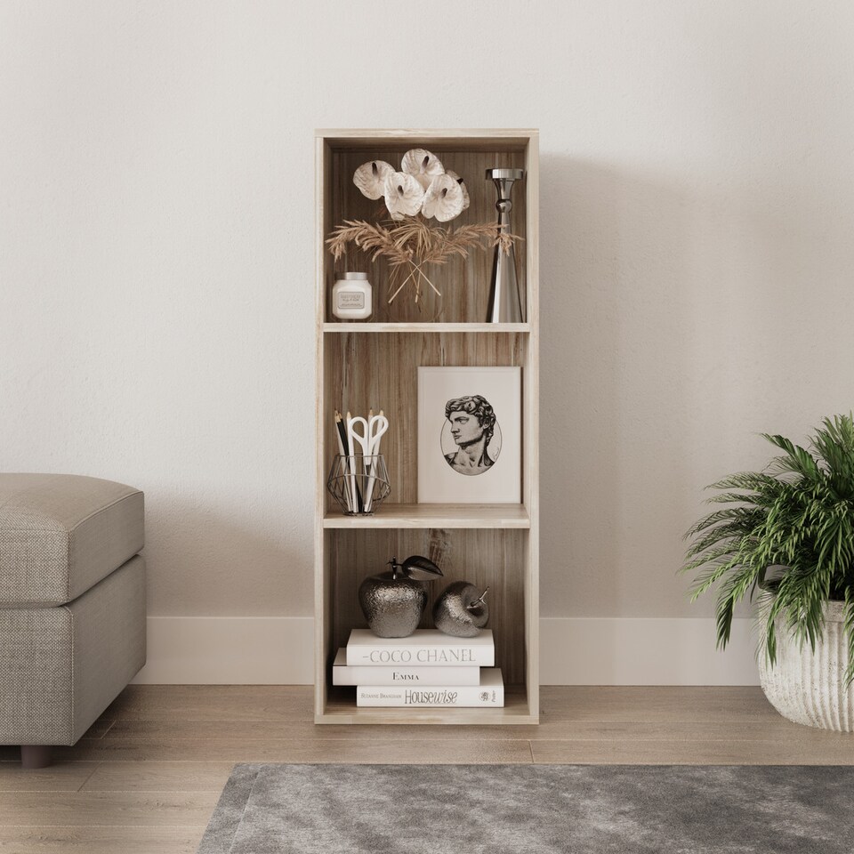 image 1 of Wooden Bookcase Shelving Display Storage Shelf Unit Wood Shelves | Multi | Antique Oak 3 Shelf | 1