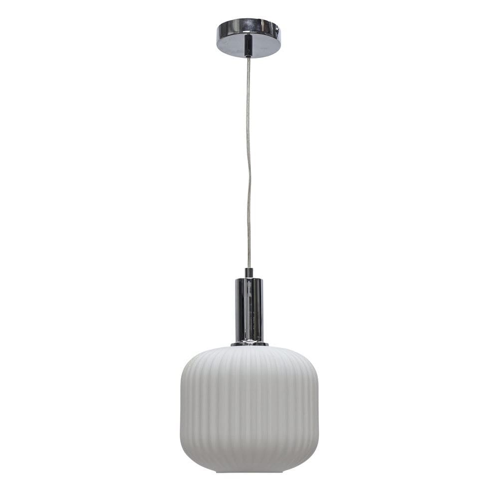 First Choice Lighting Bento - White Ribbed Glass Chrome Deco Pendant Fitting