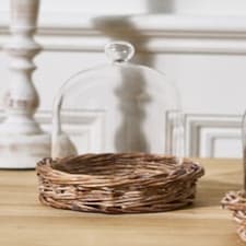 Small Glass Cloche with Wicker Tray N/A