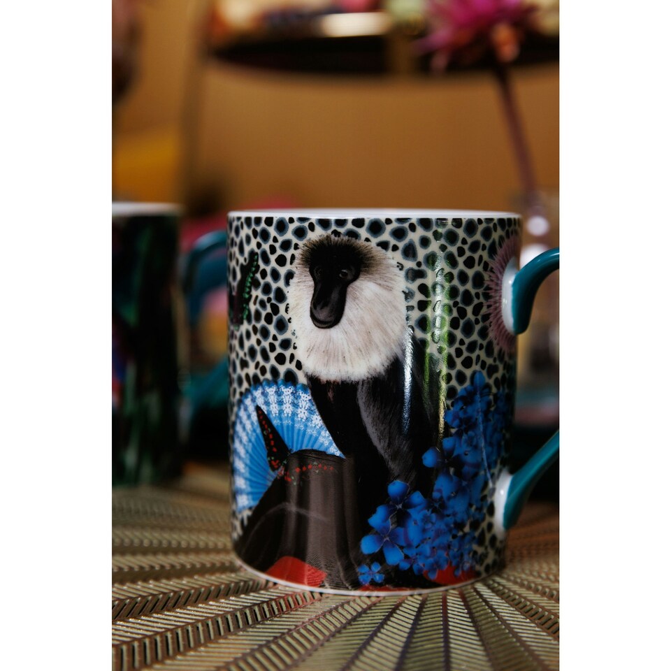 image 1 of Mikasa x Sarah Arnett Porcelain Mug, 350ml, Monkey Print Multi