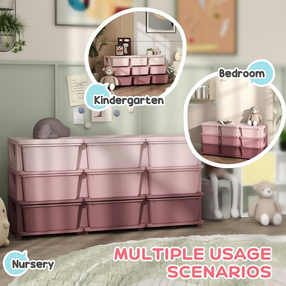 image 1 of HOMCOM Kids Storage Units with Drawers 3 Tier Chest Dresser Tower Pink | 113 x 37 x 56.5 cm