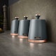image 3 of Tower Grey & Rose Gold Pyramid Kettle Toaster Bread Bin & Canisters Set