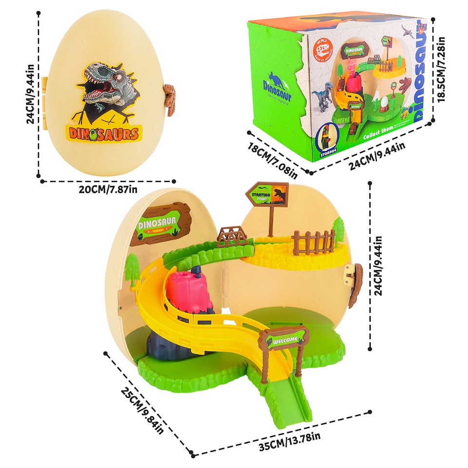 image 1 of 26-Piece Dinosaur EGG Toy Set – Dinosaurs, Slide Track, Mini Dino Car & Electric Volcano!