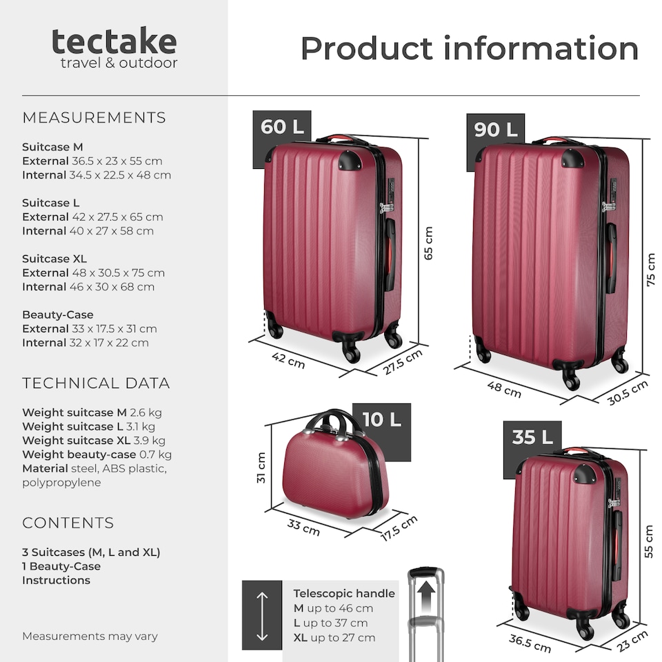 image 1 of Suitcase Set Pucci - 3 suitcases, beauty case, robust, hard-shell ABS plastic | Red | burgundy | 1