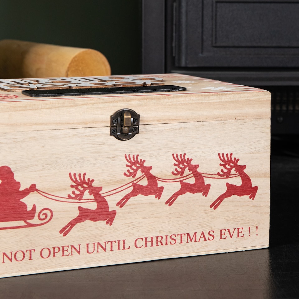image 1 of 30cm Wooden Christmas Eve Gift Box with Personalisable Name Plate