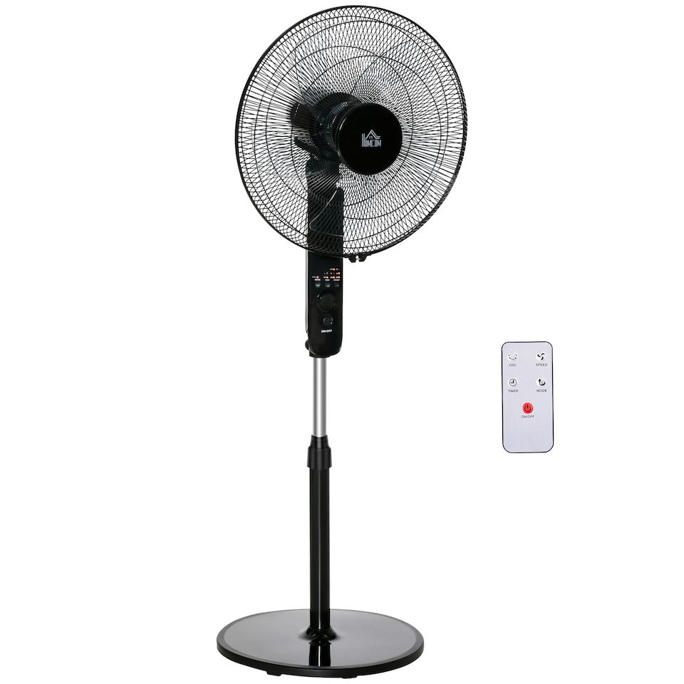 image 1 of HOMCOM 18 Pedestal Fan with Sleep Mode, Oscillating Standing Fan with 3 Modes, Remote Control, Floor Fan with Adjustable Height, 3 Speed, 7.5-Hour Timer, Black