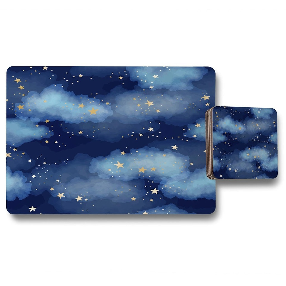 image 1 of Dark blue sky with gold foil constellations (Placemat & Coaster Set)
