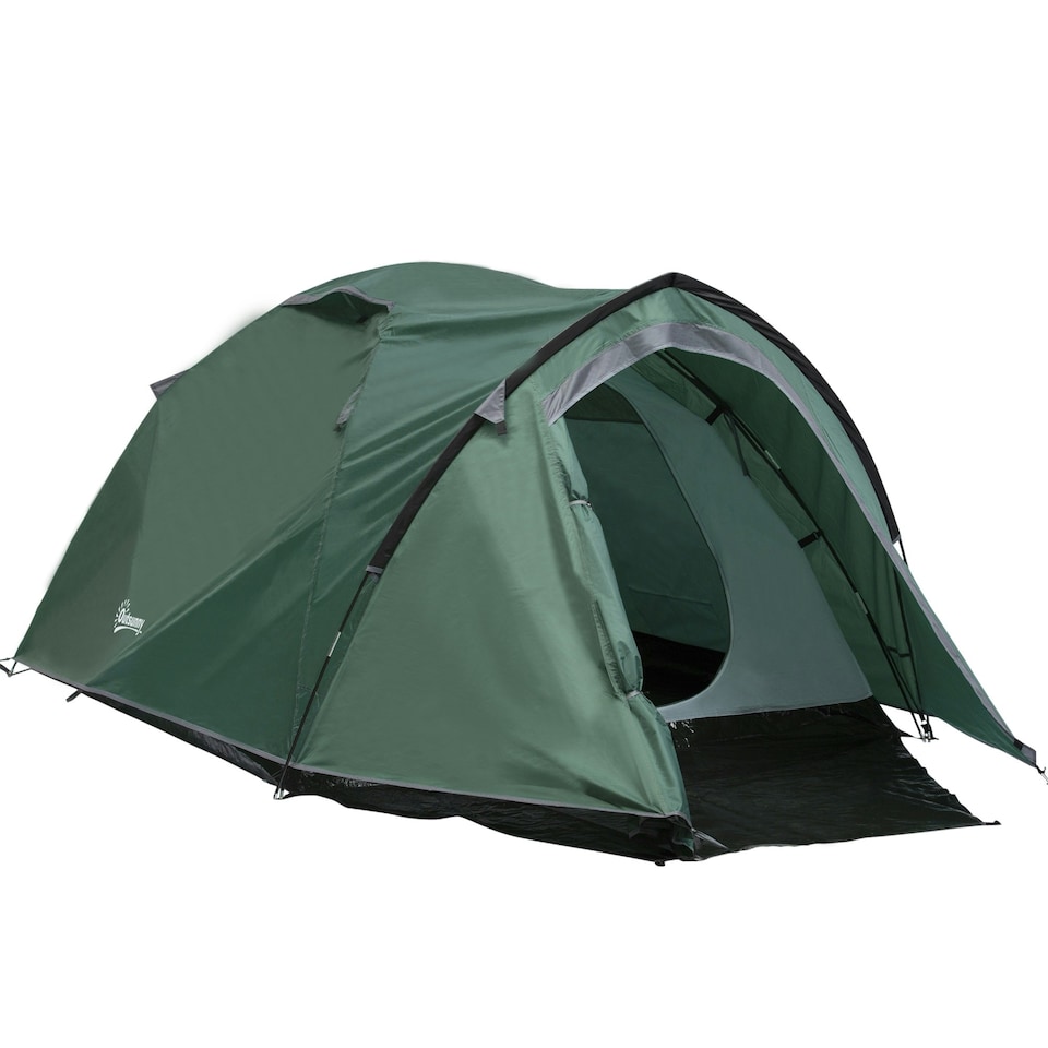 image 1 of Outsunny Compact Camping Tent w/ Vestibule & Mesh Vents for Hiking Green